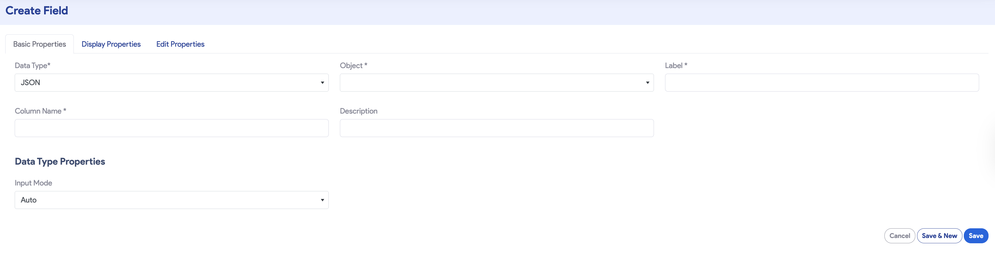 Create Field Screenshot