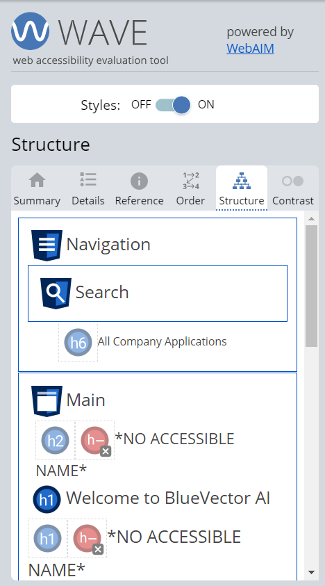 WAVE Sidebar - Structure Tab