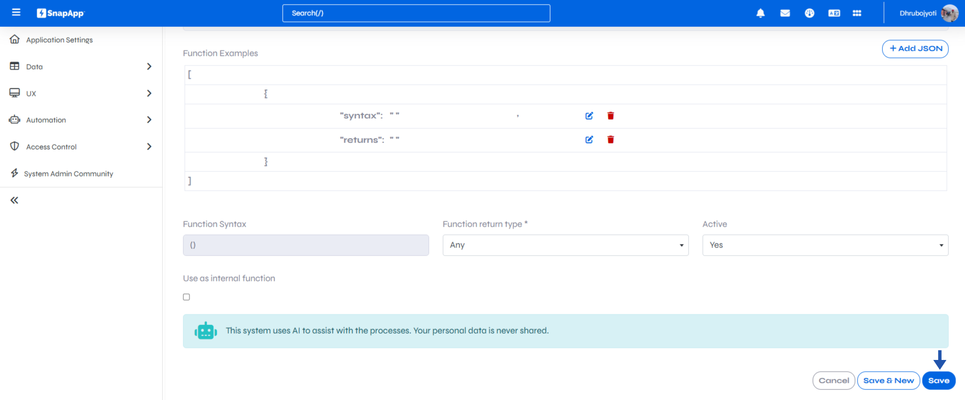 Save Snapapp function