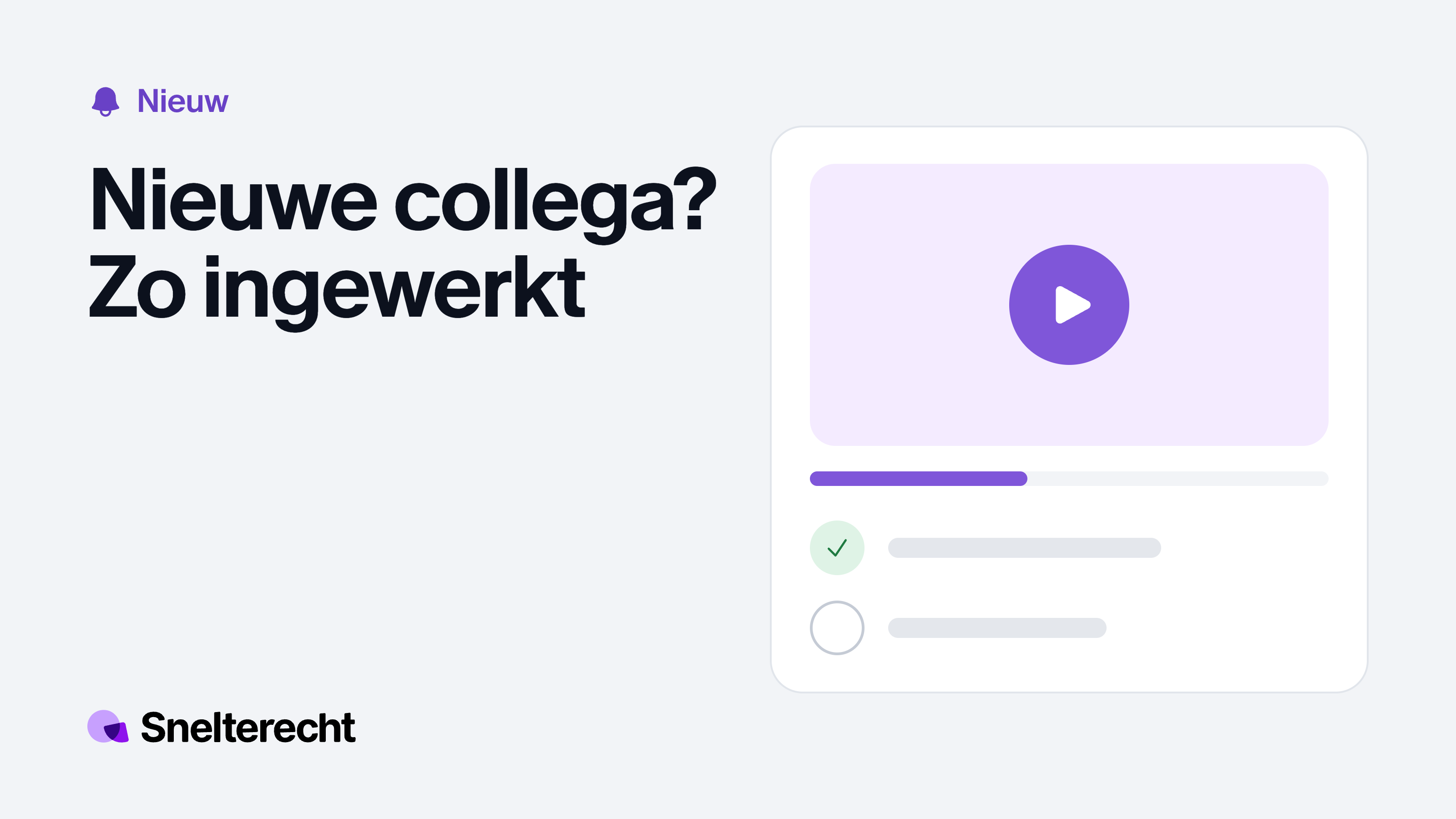 Videospeler met een paarse afspeelknop en een voortgangsbalk, met daaronder een afgeronde en een open les.