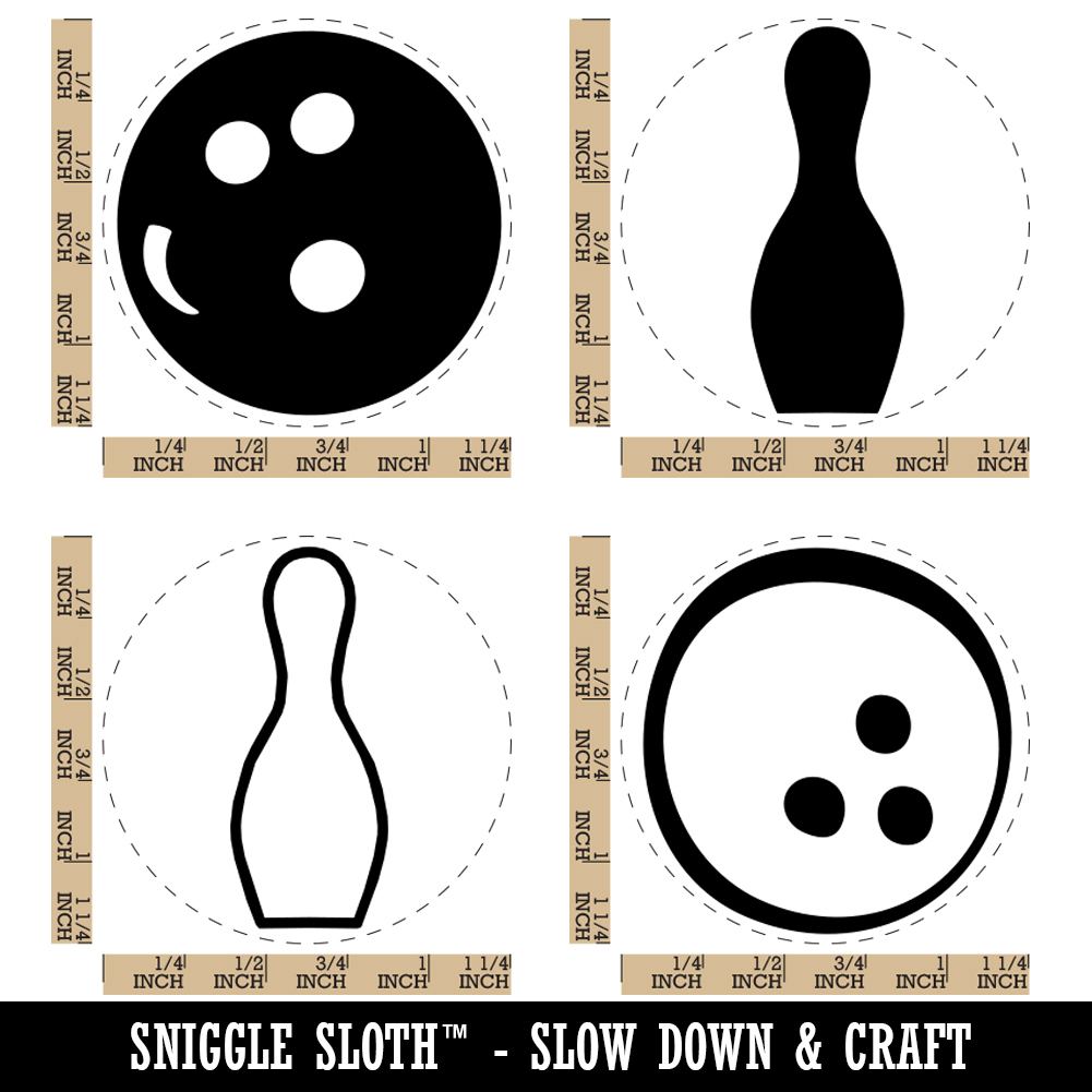 Bowling Ball Pin Outline Solid Rubber Stamp Set for Stamping Crafting Planners