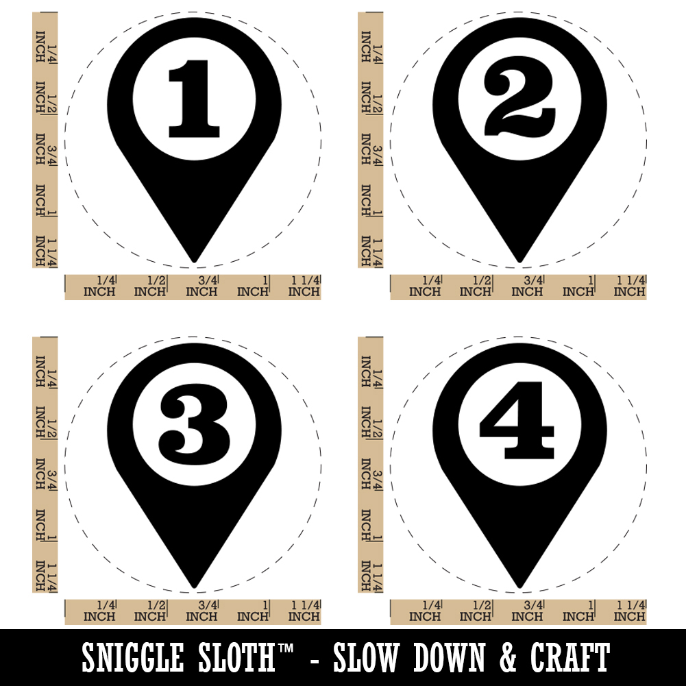 Map Location Markers 1 2 3 4 One Two Three Four Rubber Stamp Set for Stamping