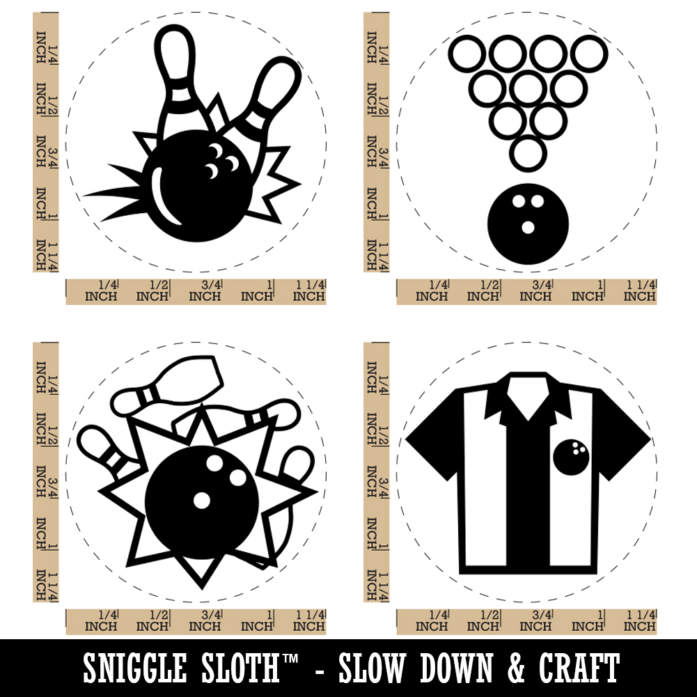 Bowling Ball Shirt Striking Pins Retro Rubber Stamp Set for Stamping Planners