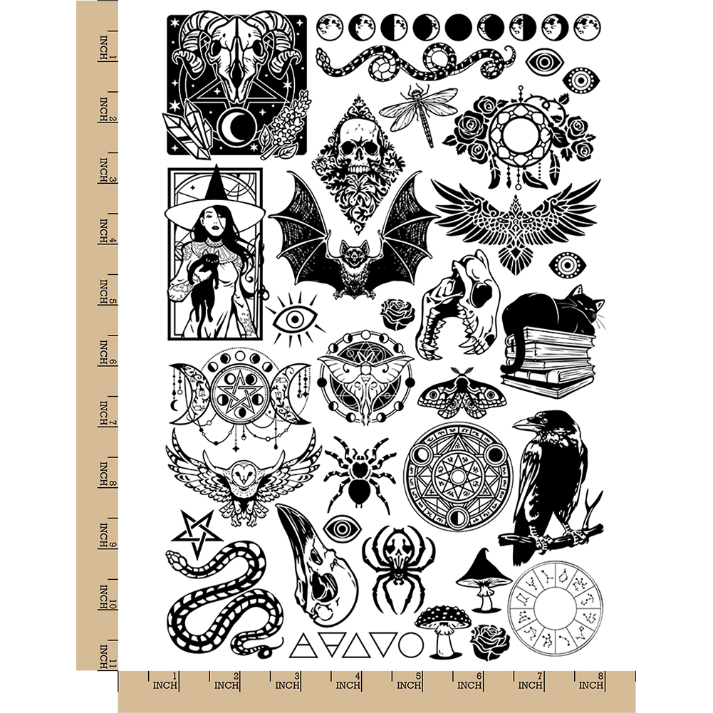 Tattoo Design Set with Gothic Icons and Mystic Symbols on White Stock  Vector - Illustration of paganism, logo: 125420340