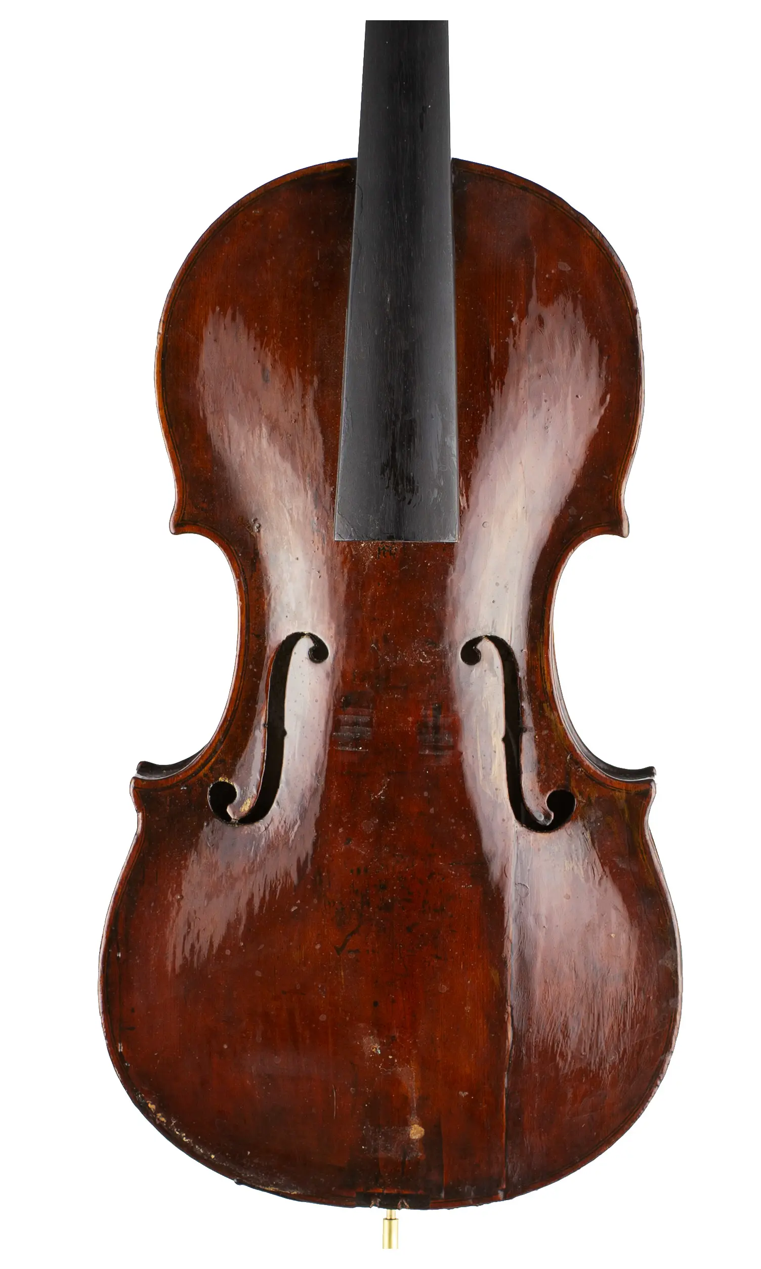A violin, labelled Repaired by W. H. Falconer