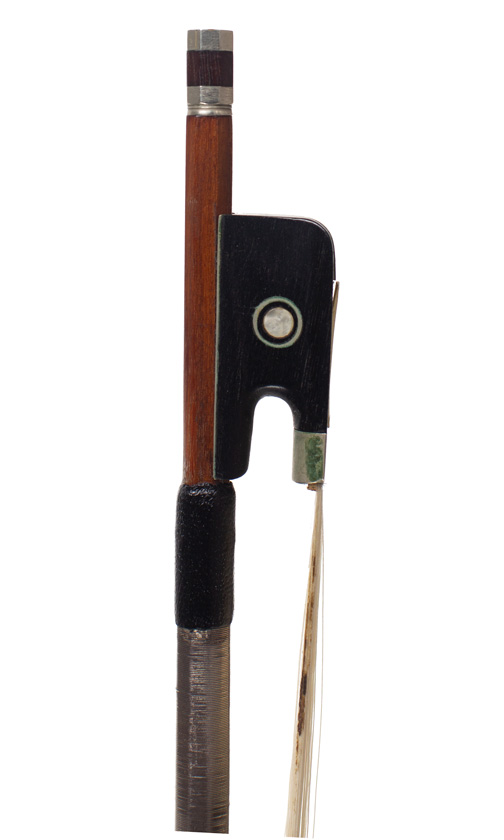 A nickel-mounted violin bow, Mirecourt, circa 1910