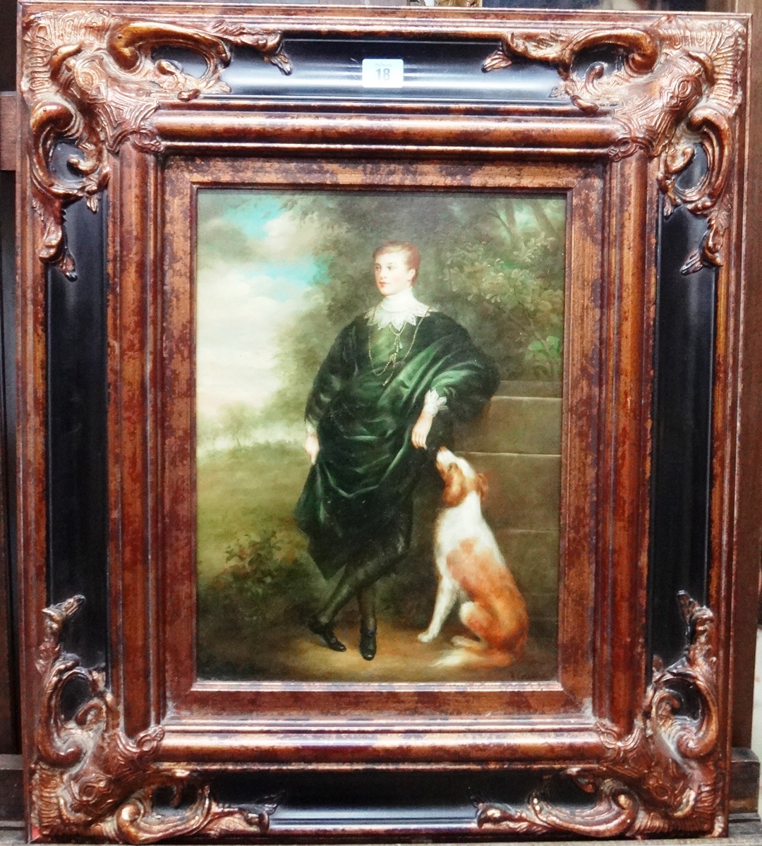 Manner of van Dyck, Portrait of a boy with his dog, oil on panel, 39cm x 28cm.  L1