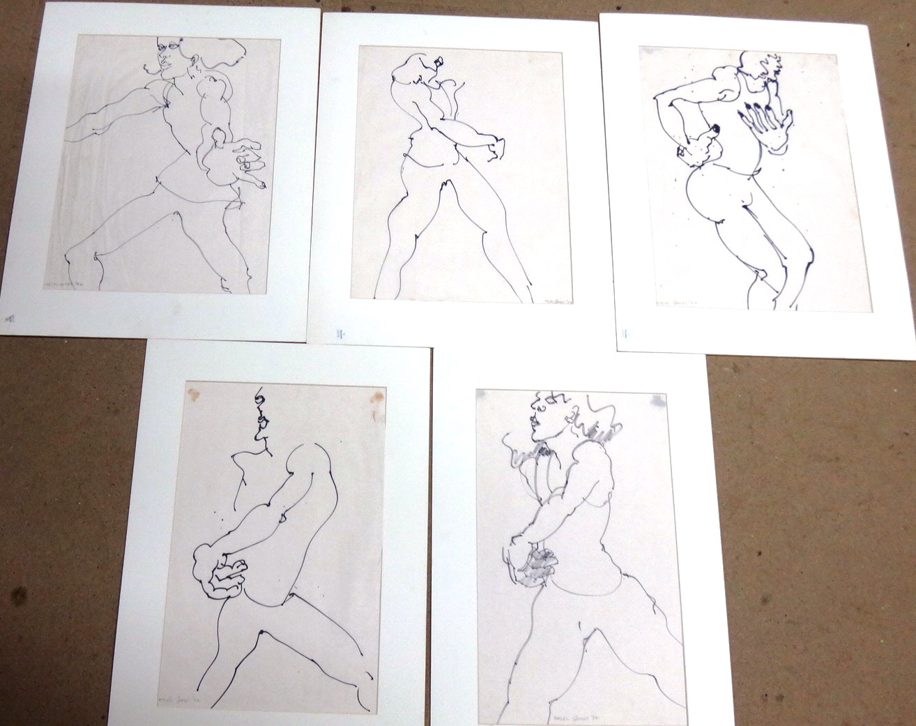 Hazel Gomes (20th century), Figure studies, five, marker pen, all signed and dated '74, all unframed, each 52.5 x 39.5cm, (5).  CAB