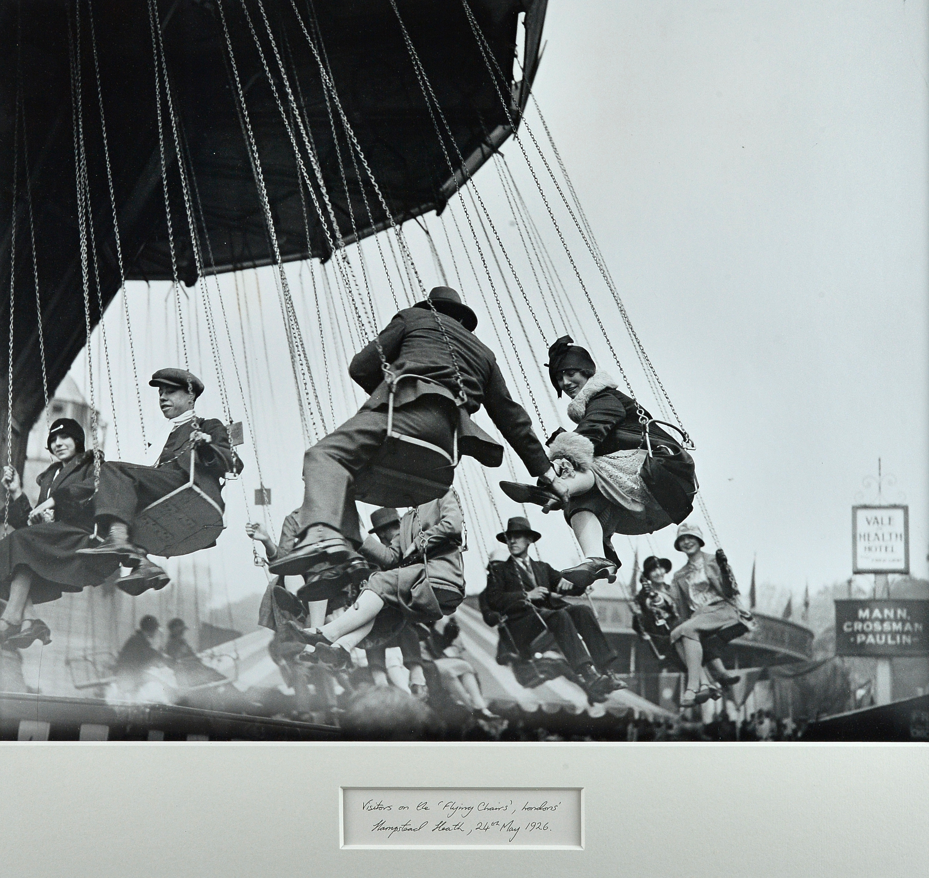 a group of 4 Fine Art Gallery Exhibition black and white photographs. 20th century reproductions, titled and mounted, Hampstead Heath 1920s fairground