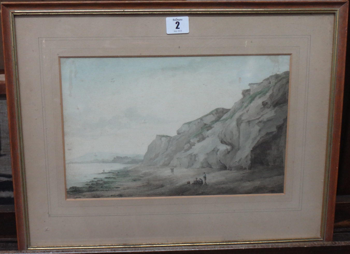 English School (19th century), Figures on the shore, watercolour, 20.5cm x 32cm.  M1