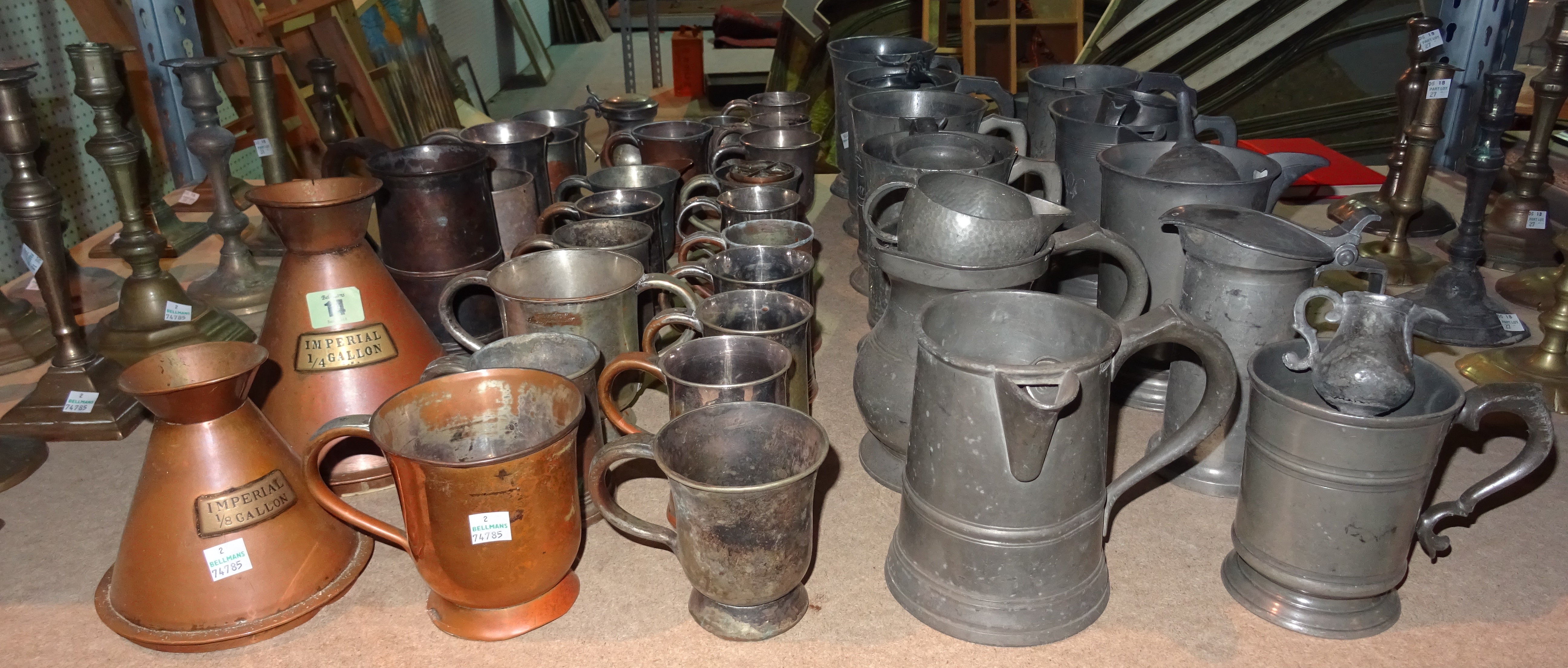 Collectables, including; a large quantity of 19th century and later copper, brass and pewter tankards and measures, (qty).   S3M