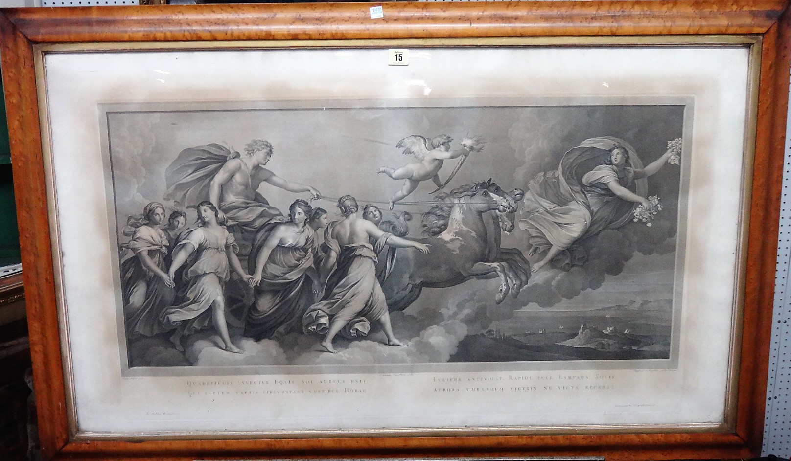 After Guido Reni, Quadrijugis Invectus Equis sol Aureus, engraving by Raphael C. Herghem, 51cm x 91.5cm.