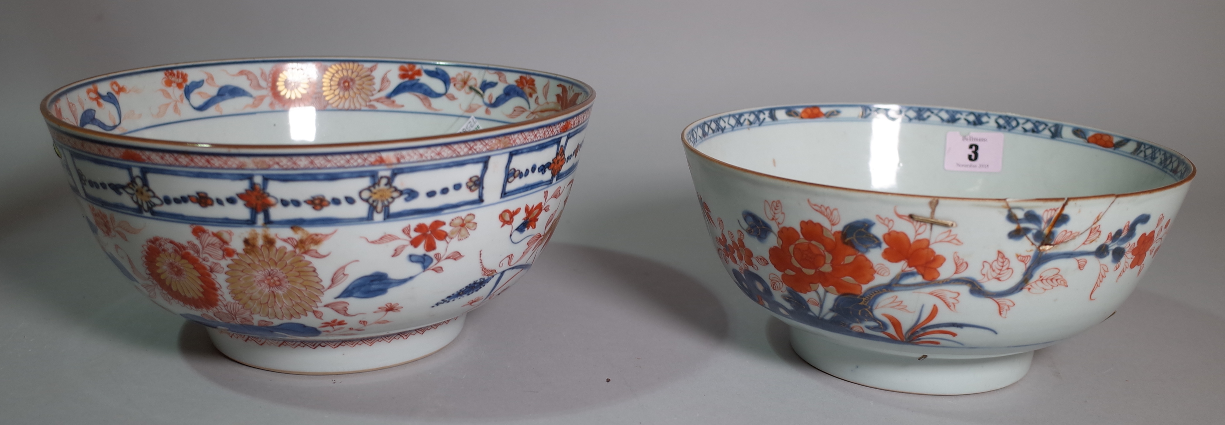 Asian interest, including; an 18th century rose bowl with floral decoration and another similar, (a.f.).