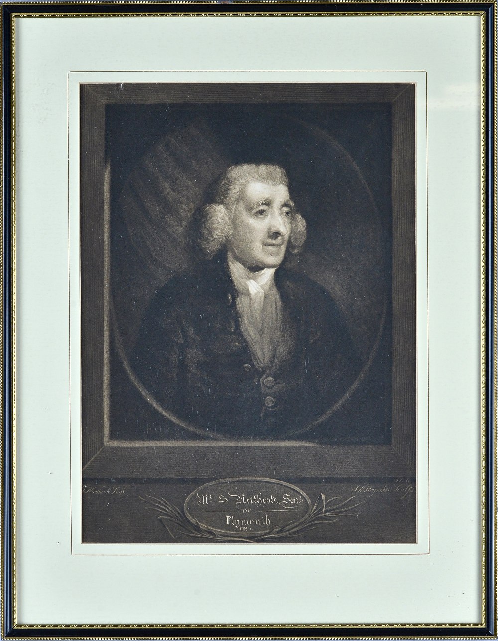 A print of the clockmaker Samuel Northcote of Plymouth, by Samuel William Reynolds, after James Northcote, a mezzotint, sight 33 x 24cm, framed and gl