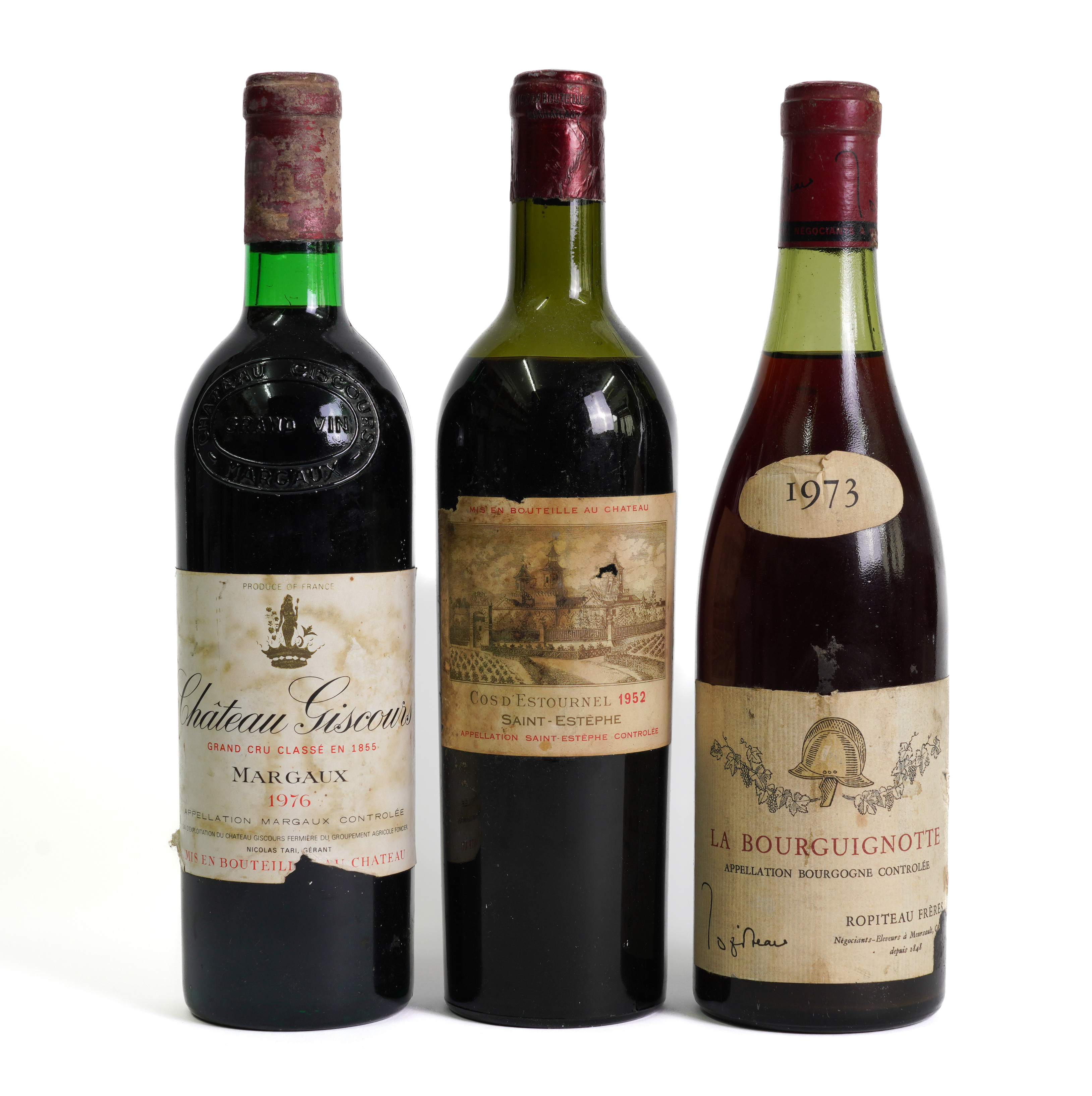 THREE BOTTLES OF FRENCH RED WINE INCLUDING A BOTTLE OF CHATEAU COS D'ESTOURNEL 1952 (3)