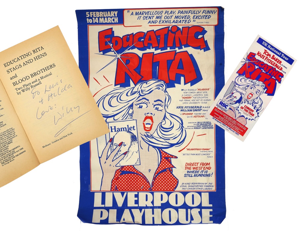 ‘EDUCATING RITA’, 1980 – 1983  – THEATRE POSTER, FLYER AND SIGNED PAPERBACK (3)