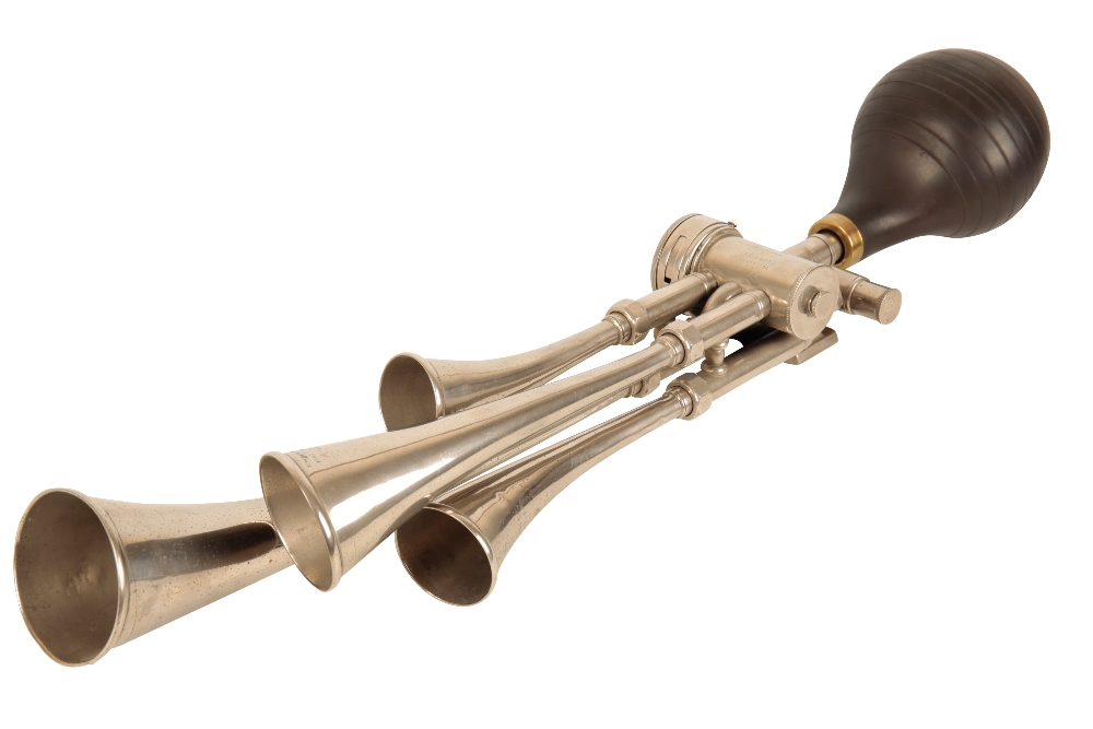 CICCA OF FRANCE: A NICKEL-PLATED FOUR TRUMPET CAR HORN