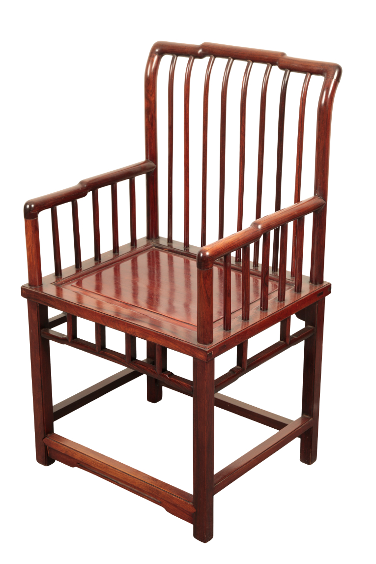 A CHINESE HARDWOOD SPINDLE-BACK ROSE CHAIR, MEIGUIYI, QING,