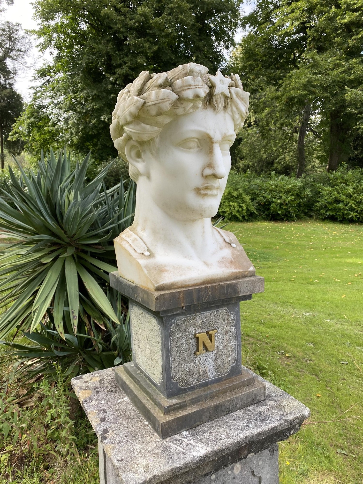 An impressive carved white marble bust of Napoleon