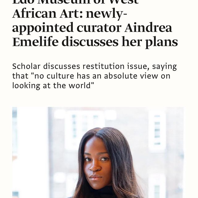 Very exciting news ✨ Thrilled and honoured to join the @emowaa_ team as the newly appointed inaugural Curator (Modern and Contemporary) at EMOWAA (Edo Museum of West African Art), a new David Adjaye designed (@adjaye_visual_sketchbook) museum district in Benin City, Nigeria opening in stages from 2024.

As a Nigerian, London born, I am spiritually connected to this mission and honoured to be part of this history making project. Having joined the team some months ago, I've learnt so much from so many members of the team - expanding my view from archaeology to important aspects of museum practice that one is rarely afforded the opportunity to be the part of from the get go.

It is an enormous opportunity to be part of shaping the blueprint for what a museum of the future and a museum in Africa can be, as well as working with academics such as @chikaokekeagulu who I have so admired as I build and research the first research and exhibition projects as well as collection strategies.

I talk a lot more about the plans over at @theartnewspaper.official 

What a journey! 🇳🇬 more exciting news to come...

Typing from Lagos! I am loving splitting my time between Nigeria, the U.K. and wherever a plane will take me ✈️