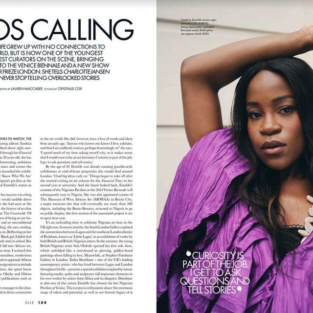 LAGOS CALLING: Elle U.K. Nov Issue

Honoured to be a main feature in @elleuk November Issue. Interviewed by @omfgnoway I speak about growing up in Earls Court as an art loving curious child, a path changing bursary to @courtauld curating guerilla-style at end of lease retail properties all the way up to the current moment as I plan my vision as the Curator of the Nigeria Pavilion at next years Venice Biennale and work on the most exhilarating history making project as the Curator at @mowaaofficial - Museum of West African Art 

There's lots of bits about my life between London and Lagos, as well as next weeks upcoming collaboration with @christiesinc as the auction 