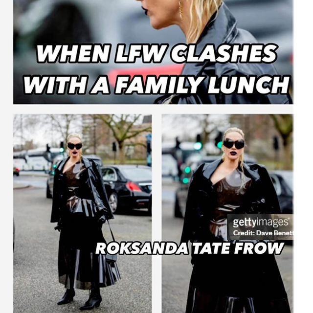 Life 📤🏋️‍♂️🤦‍♀️work balance when @londonfashionweek is on a Sunday! 
@roksandailincic frow >Then family kids lunch with an inappropriate transparent lunch outfit 😭😎
@gettyimages @davidbennett 

 📍My sharp exit from home
🏠 😭leaving a toddler meltdown
 
🎀 Show FROW #tatebritainmuseum sitting with the iconic guest list of exquisite attendees 
@noellacoursaris @yosclark Clark, @miakhalifa  @PegahGourman, @archhades @hrhprincessjulia , @liannelahavas , @claraamfo , @suzymenkes , @mimixumusic , @hollytblakey , @zawe , @damsel.elysium @miquitaoliver , @goldarosheuvel , and @luxurylaw @parc_london @karen_binnszzzz 

🗣️ Show review
‘ ROKSANDA is the Highlight of LFW for everyone, the way she deals with the body, the concept of femininity, power and the divine all in one place is just at times emotionally overwhelming, yes we cry it’s sensational, the fabrics always extend the body eloquently’ applauding the production of @blonsteinproductions 

💻 Some Ai IoDF @institute_digital_fashion 
🧆🍴Then the escape to family lunch, 100% inappropriately dressed 
🍻 by @1664ukblanc 

#lfw #worklifebalance #roksanda #gettyimages #davebennett #londonfashionweek #1664blanc #roksandafashion #streetstyle ( transparent)