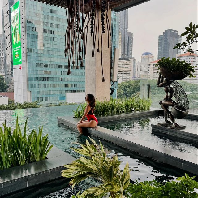 A day in Jakarta: Sipping iced latte and snacking a fruit platter at an exotic-extraordinary infinity pool side with a view of the skyline and wait until it starts to thunder storm then go to a restaurant downstairs and continue eating. 

@orientjakarta 

#jakarta #indonesia #theorient #infinitypool #icedcoffee