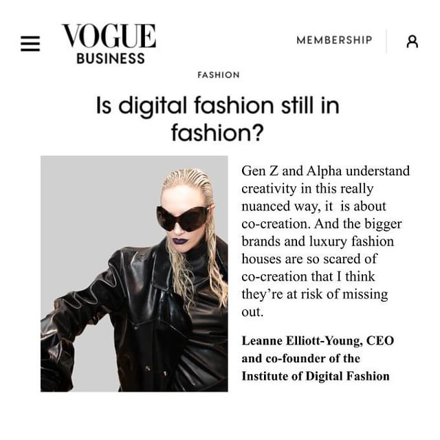 @voguebusiness business interview 📰 
by @elektrakotsoni @institute_digital_fashion 

“Techonogy isnt a trend!”
“There is an opportunity for us to create change!

🙏 How can the creators get paid more? 
Historically in fashion, there’s been this really top-heavy payment structure where you work for accolades and internships. 
🕹️ Whereas UGC (user-generated content) is a massive part of gaming, where people are earning real wages when creating.

‼️ Check statistics on @roblox or @fortnite @epicgames — in 2023
> 💸 Fortnite got $204 million in developer payouts@
> 📈 A 300 per cent increase from the year before —

💡 is a really interesting point for the trajectory of digital fashion.

Also including 
@MattPowell - Retail analyst at @BCEConsulting
@kend305 - Co-founder of communications agency @chapter2agency 
@gmoneynft - Founder of digital fashion house @9dccxyz 
@Isabel Martinez (aka @isabelitavirtual - Creative director
@alicedelahunt - Founder and CEO of digital fashion platform @the_syky 
@MasonRothschild - Founder of digital creative agency @_gasoline 

#digitalfashion #vogueinterview #iodf #leanneelliottyoung #fashionfuture #voguebusiness #vogue