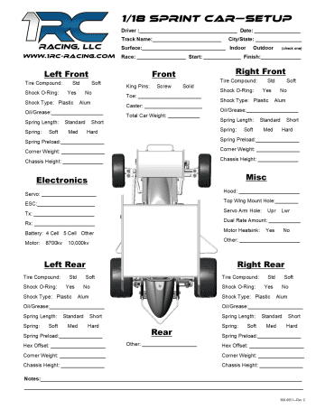 1RC Sprint Car Setup Sheet