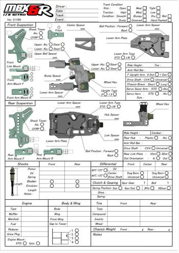 Mugen MBX8R Setup Sheet Blank