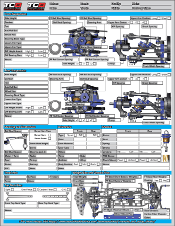 Team Associated TC8 Graphite Spec Setup Sheet Blank