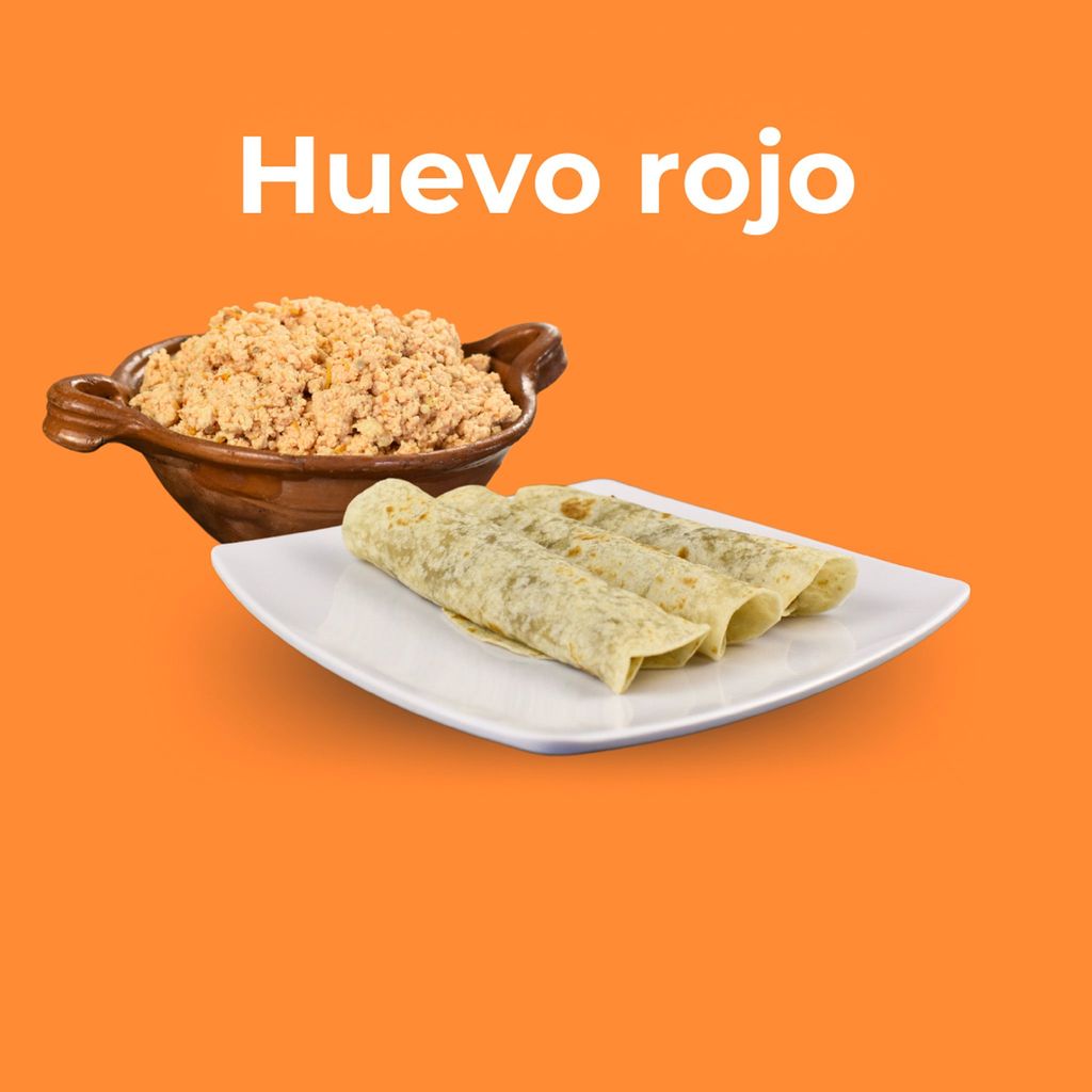 Taco de harina con huevo rojo
