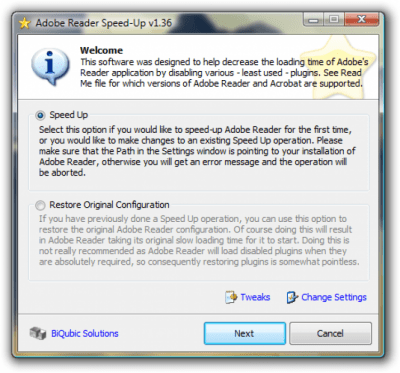 Adobe Reader SpeedUp 1.36 Adobe Reader SpeedUp 1.36