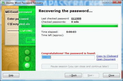 Atomic Excel Password Recovery last
