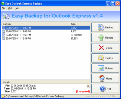 Easy Backup for Outlook Express 2.1 last