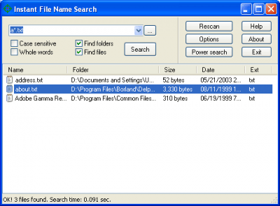 Instant File Name Search last