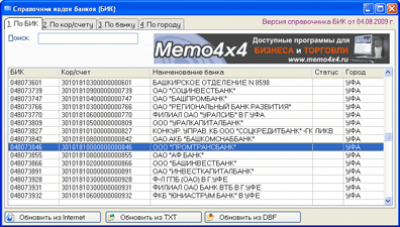 MC4x4 «Справочник банков (БИК)» от 10.01.2019 г.