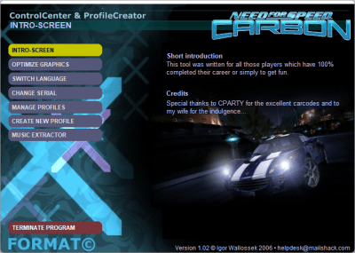 NFS Carbon Control Panel 1.2