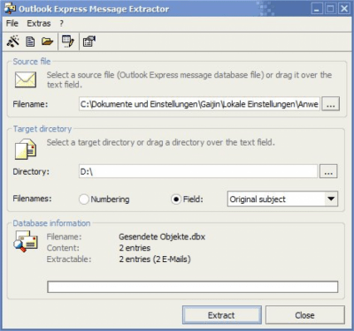 Outlook Express Message Extractor 1.8 Outlook Express Message Extractor 1.8