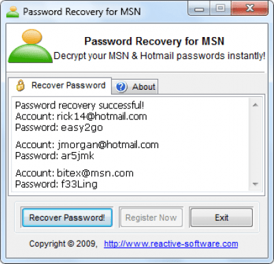Password Recovery for MSN 1.08.01.09 Password Recovery for MSN 1.08.01.09
