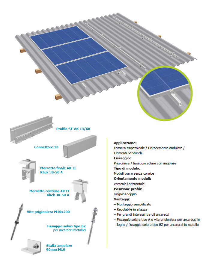 S-Flex - Strutture - Sistema per lamiera trapezoidale, fibrocemento ondulato, elementi sandwich, montaggio con vite prigioniera o altri elementi di fissaggio