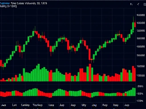 주식 차트에 거래량 막대 그래프가 표시된 모습