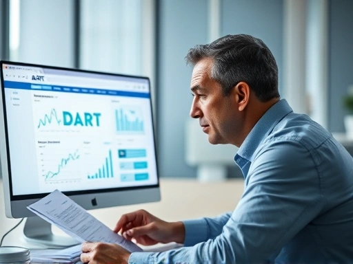 주식 투자자가 기업 공시를 면밀히 분석하여 시장의 흐름과 기업의 숨겨진 가치를 파악하려는 모습