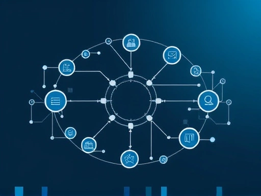 반도체 산업의 복잡한 공급망과 데이터 흐름을 추상적으로 표현한 이미지