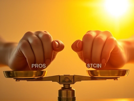 두 개의 손이 저울 위에서 배당금 수령과 단기 차익이라는 두 가지 투자 전략의 장단점을 신중하게 저울질하는 클로즈업 이미지