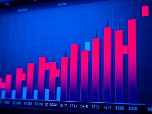 주식 시장의 캔들스틱 차트가 배당락일 전후의 주가 변동을 극적으로 보여줍니다.