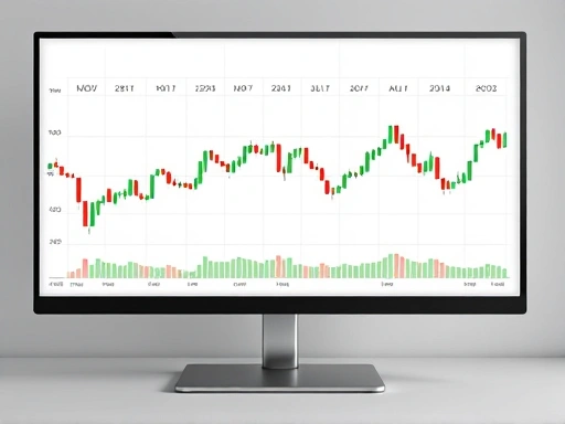 금융 시장의 거대한 흐름을 상징하는 월봉 차트가 보이는 화면.