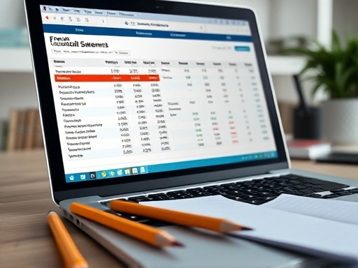 노트북 화면에 뜨는 증권사 HTS(Home Trading System) 또는 MTS(Mobile Trading System) 재무제표 분석 화면이 클로즈업되어 있으며, 특정 핵심 지표들이 강조 표시되어 있습니다.