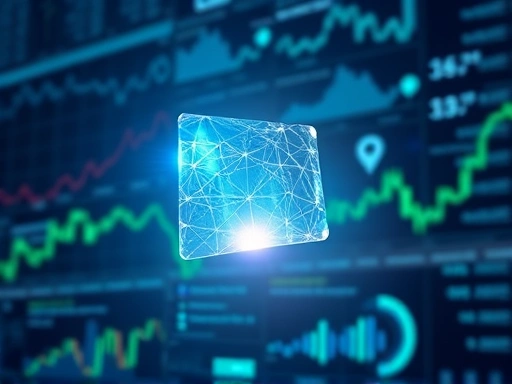 주식 시장을 상징하는 다양한 차트와 그래프가 복잡하게 얽혀 있는 배경에, 명확하고 이해하기 쉬운 정보 조각들이 떠다니는 모습