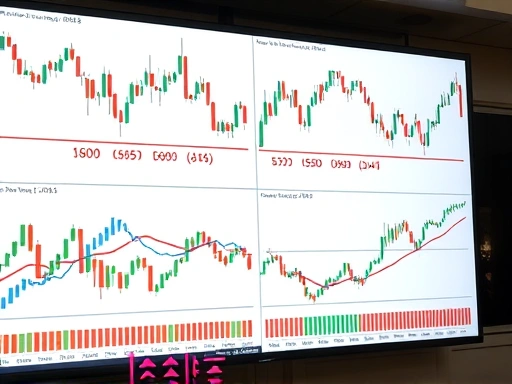 다양한 주식 차트 패턴이 복합적으로 나타난 실제 주식 차트 이미지
